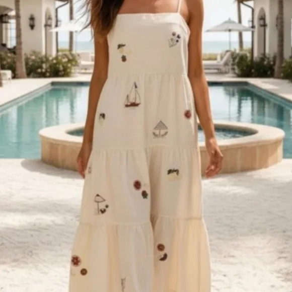 Embroidered Cream Sundress - Picture 2 of 16